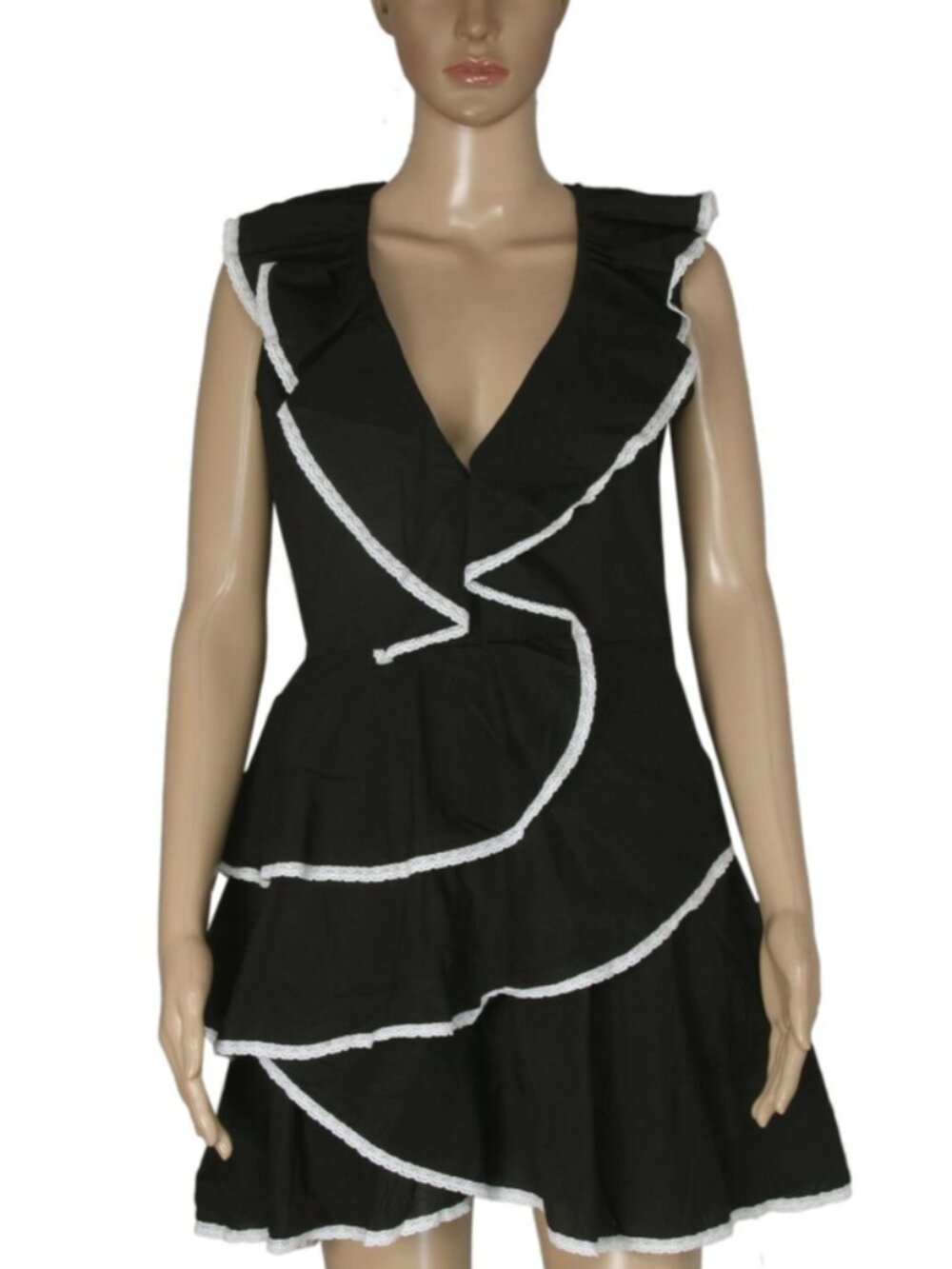 Loveshackfancy Tiered Ruffle Crochet Lace Black Tunic Dress M